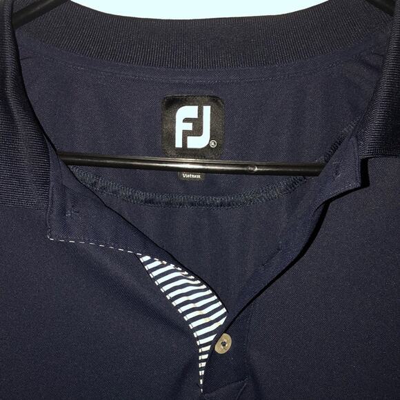 Footjoy Mens Polo Shirt Size Xl Golf Classic Comfort Nautical Navy Blue White - Picture 3 of 7